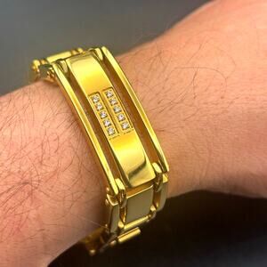 Mason Parker Men’s Gold Plated Stainless Steel ID Bracelet w/Cubic Zirconia NWT